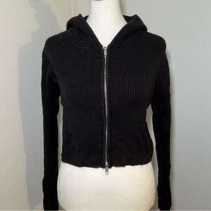 Brandy Melville Black Ribbed Zip-Up Hoodie